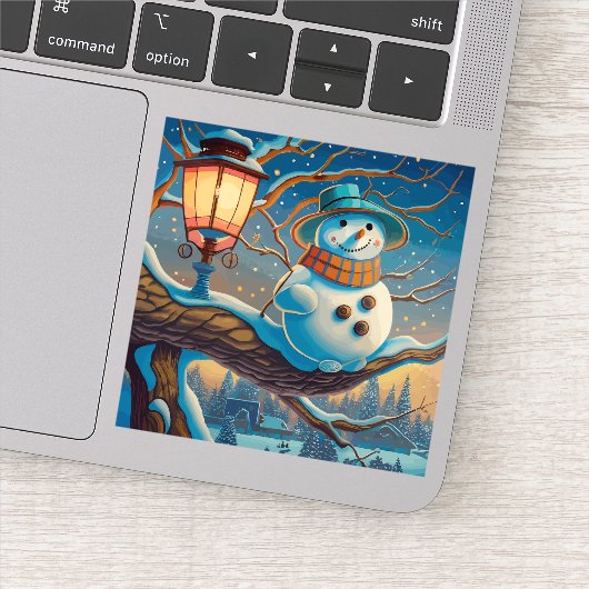 雪だるまランプのクリスマスの隣の通り シール (詳細)
