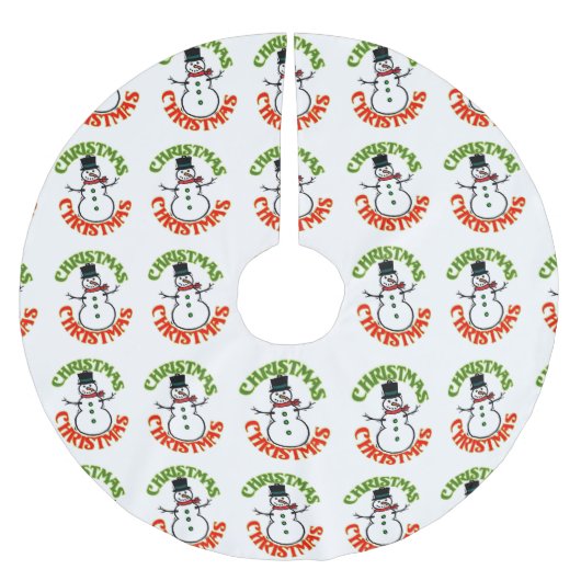 雪だるまレッドグリーンクリスマスホリデーギフトプレゼント ブラッシュドポリエステルツリースカート (正面)
