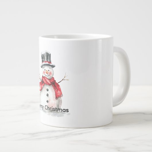 雪だるまレッドスカーフクリスマス ジャンボコーヒーマグカップ (正面右)