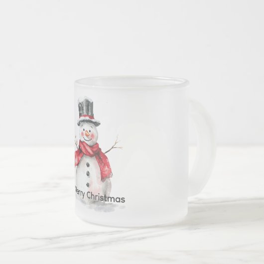 雪だるまレッドスカーフクリスマス フロストグラスマグカップ (正面右)