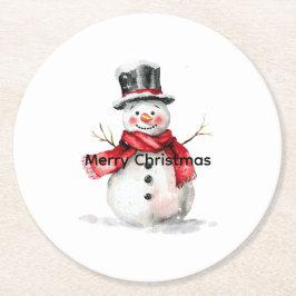 雪だるまレッドスカーフクリスマス ラウンドペーパーコースター