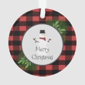 雪だるまレッドバッファロープレイドオーナメント オーナメント (裏面)