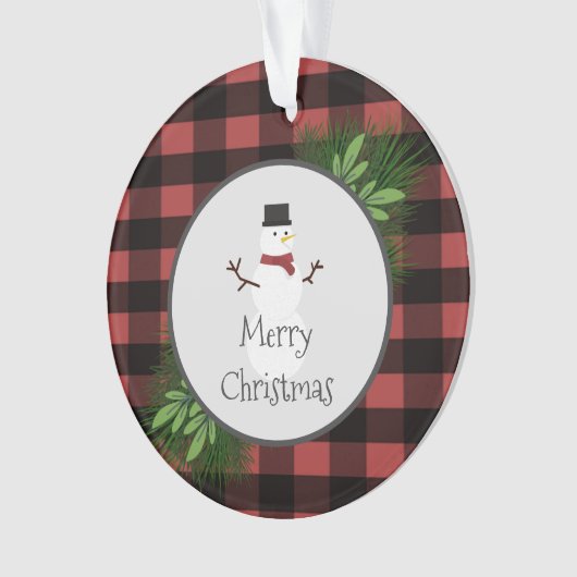 雪だるまレッドバッファロープレイドオーナメント オーナメント (正面)
