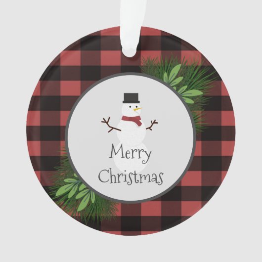 雪だるまレッドバッファロープレイドオーナメント オーナメント (正面)