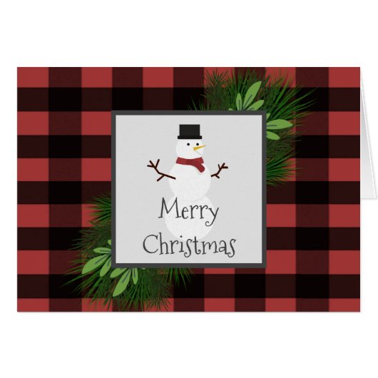 雪だるまレッドバッファロープレイドグリーティングカード (正面横)