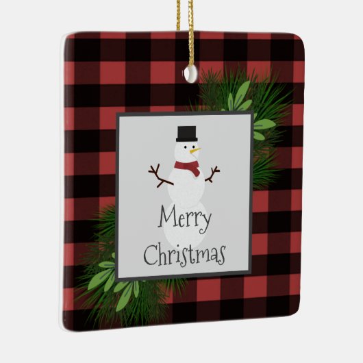 雪だるまレッドバッファロープレイドセラミックオーナメント セラミックオーナメント (右)