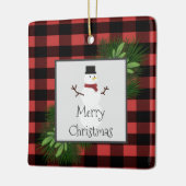 雪だるまレッドバッファロープレイドセラミックオーナメント セラミックオーナメント (左)