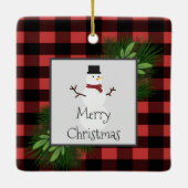 雪だるまレッドバッファロープレイドセラミックオーナメント セラミックオーナメント (裏面)