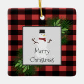 雪だるまレッドバッファロープレイドセラミックオーナメント セラミックオーナメント (正面)