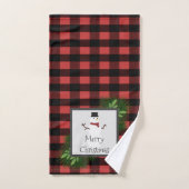 雪だるまレッドバッファロープレイドタオルセット バスタオルセット (ハンドタオル)