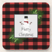 雪だるまレッドバッファロープレイドプラスチックコースター コースター (正面)