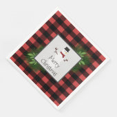 雪だるまレッドバッファロープレイドペーパーナプキン (コーナー)