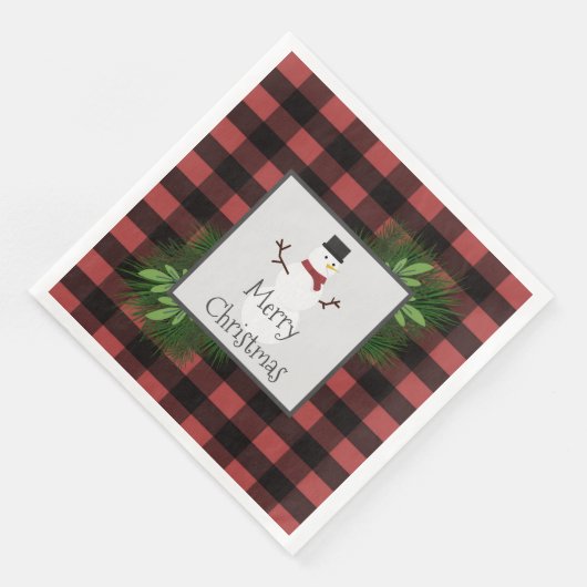 雪だるまレッドバッファロープレイドペーパーナプキン (コーナー)