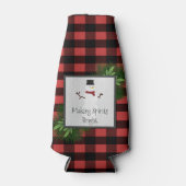 雪だるまレッドバッファロープレイドボトルクール ボトルクーラー (正面)