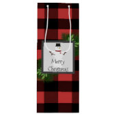 雪だるまレッドバッファロープレイドワイン抱き枕 ワインギフトバッグ (正面)