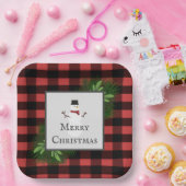 雪だるまレッドバッファロープレイド紙プレート ペーパープレート (パーティー)