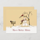 雪だるまレッドバードスレークリスマスホリデー シーズンカード (正面/裏面)
