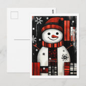 雪だるまレッドブラック&ホワイトホリデー応援 ポストカード (正面/裏面)