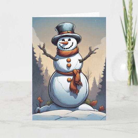 雪だるまレトロコンセプトアートの折りたたみホリデーカード シーズンカード (正面)