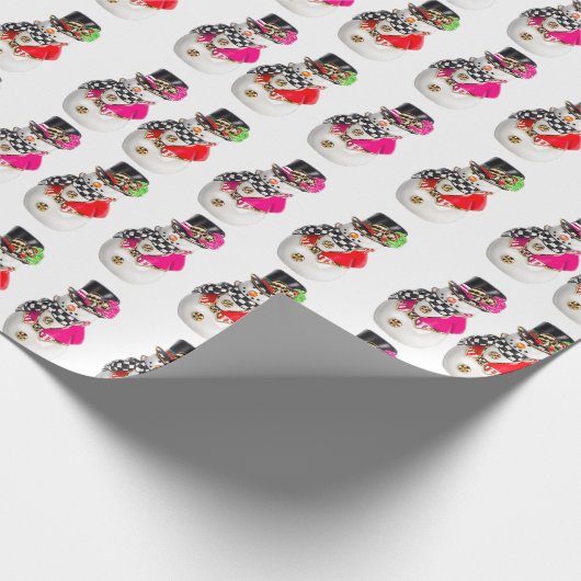 雪だるまレトロヴィンテージクリスマススノーマンおもしろい ラッピングペーパー (角)