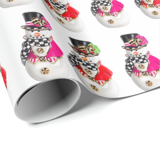 雪だるまレトロヴィンテージクリスマススノーマンおもしろい ラッピングペーパー (ロールコーナー)