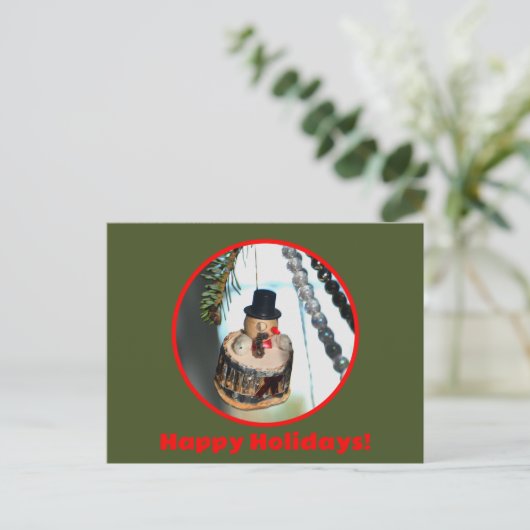 雪だるまレトロヴィンテージノスタルジッククリスマス シーズンポストカード (スタンド正面)