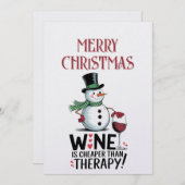 雪だるまワイン引用文ウィンタークリスマス シーズンカード (正面/裏面)