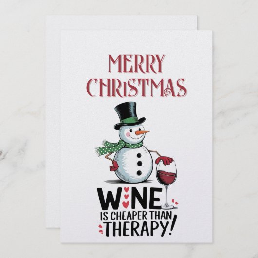 雪だるまワイン引用文ウィンタークリスマス シーズンカード (正面/裏面)