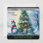 雪だるまヴィンテージのクリスマスパーティー 招待状 (正面)