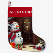 雪だるまヴィンテージクリスマスシーンスモールクリスマス スモールクリスマスストッキング (正面)