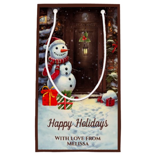 雪だるまヴィンテージクリスマスシーンスモール抱き枕 スモールペーパーバッグ (正面)