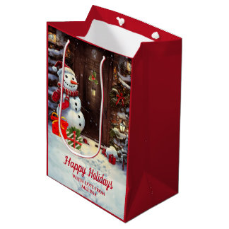 雪だるまヴィンテージクリスマスシーンミディアム抱き枕 ミディアムペーパーバッグ