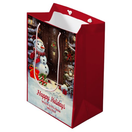 雪だるまヴィンテージクリスマスシーンミディアム抱き枕 ミディアムペーパーバッグ (正面アングル)