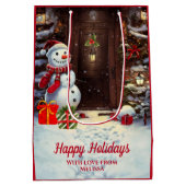 雪だるまヴィンテージクリスマスシーンミディアム抱き枕 ミディアムペーパーバッグ (裏面)