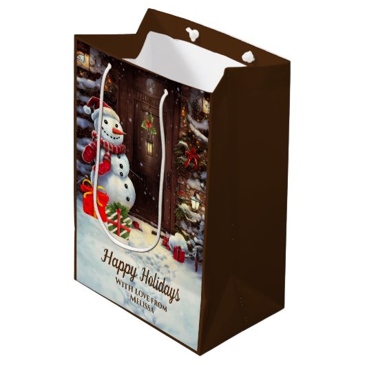 雪だるまヴィンテージクリスマスシーンミディアム抱き枕 ミディアムペーパーバッグ (正面アングル)