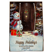 雪だるまヴィンテージクリスマスシーンミディアム抱き枕 ミディアムペーパーバッグ (裏面)