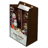 雪だるまヴィンテージクリスマスシーンミディアム抱き枕 ミディアムペーパーバッグ (裏面アングル)