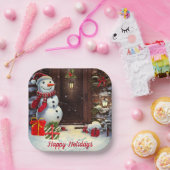 雪だるまヴィンテージクリスマスシーン ペーパープレート (パーティー)