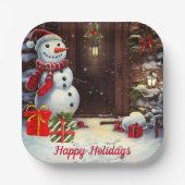 雪だるまヴィンテージクリスマスシーン ペーパープレート (正面)