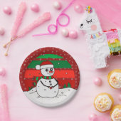 雪だるまヴィンテージレインボースノーフレークスレッドグリーン7" ペーパープレート (パーティー)