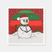 雪だるまヴィンテージレインボースノーフレークスレッドグリーン スタンダードカクテルナプキン (正面)