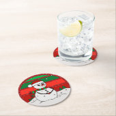 雪だるまヴィンテージレインボースノーフレークスレッドグリーン ラウンドペーパーコースター (インサイチュ)