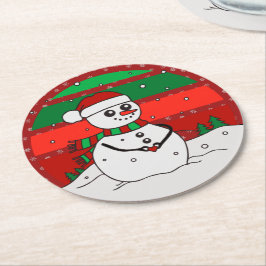 雪だるまヴィンテージレインボースノーフレークスレッドグリーン ラウンドペーパーコースター