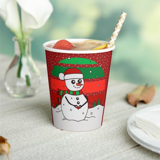 雪だるまヴィンテージレインボースノーフレークスレッドグリーン 紙コップ (インサイチュ)