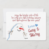 雪だるま七面鳥の夕食料理クリスマスカード シーズンカード (裏面)