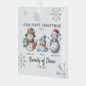 雪だるま三種初めてのクリスマス ガラスオーナメント (正面左)