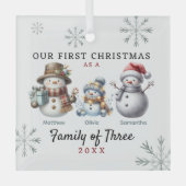 雪だるま三種初めてのクリスマス ガラスオーナメント (正面)