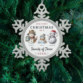 雪だるま三種初めてのクリスマス スノーフレークピューターオーナメント