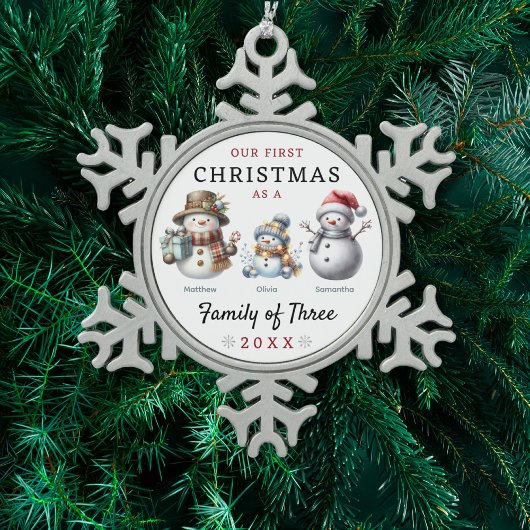 雪だるま三種初めてのクリスマス スノーフレークピューターオーナメント