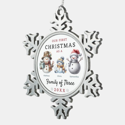 雪だるま三種初めてのクリスマス スノーフレークピューターオーナメント (右)